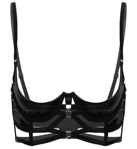 bras womens wet look patent leather open breasted lingerie spaghetti shoulder straps quarter cup strappy underwired bra 2138687, Red;black
bras womens wet look patent leather open breasted lingerie spaghetti shoulder straps quarter cup strappy underwired bra 2138687, Red;black