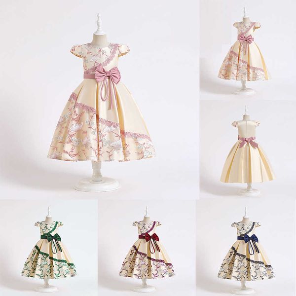 girl's dresses 2023 satin embroidery floral oblique lace pearl bowknot short sleeve girl princess dress summer children party costume k, Red;yellow
girl's dresses 2023 satin embroidery floral oblique lace pearl bowknot short sleeve girl princess dress summer children party costume k, Red;yellow