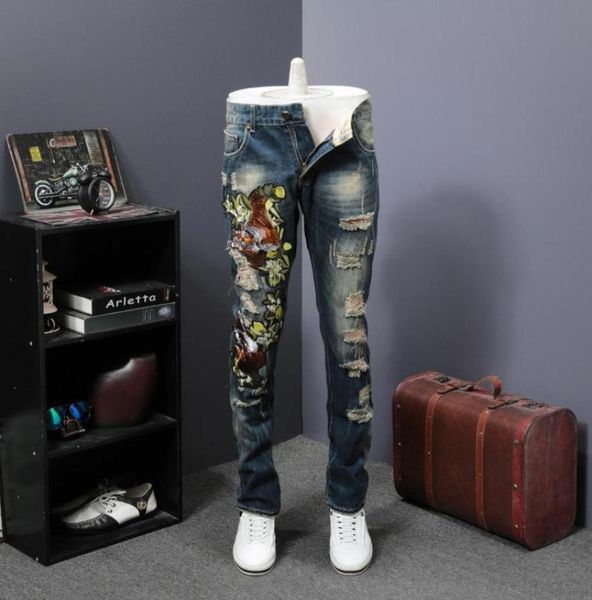men embroidery ribbed jeans moto biker denim pant tiger flower embroidery fashion desinger jeans ribbe destroy hole men1196832, Blue
men embroidery ribbed jeans moto biker denim pant tiger flower embroidery fashion desinger jeans ribbe destroy hole men1196832, Blue