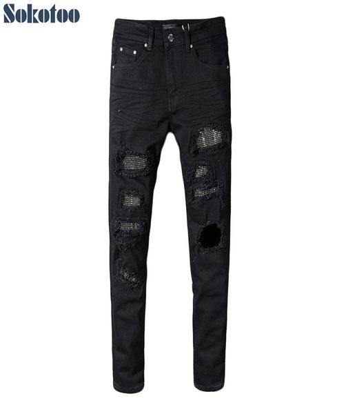 sokotoo men's slim skinny crystal rhine patchwork ripped jeans fashion patch black stretch denim pants7528631, Blue
sokotoo men's slim skinny crystal rhine patchwork ripped jeans fashion patch black stretch denim pants7528631, Blue