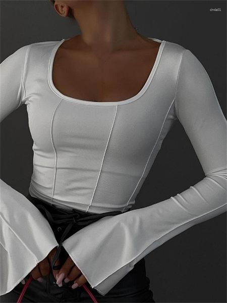 women's t shirts square neck long flare sleeve t-shirts for women solid color slim fit casual tees shirt spring autumn, White
women's t shirts square neck long flare sleeve t-shirts for women solid color slim fit casual tees shirt spring autumn, White