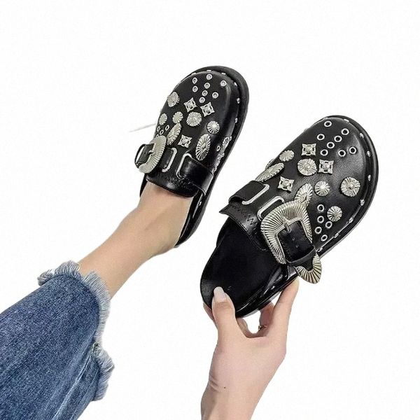 slippers summer women slippers platform punk rock leather mules creative metal fittings casual party shoes female outdoor slides t221209 f13, Black
slippers summer women slippers platform punk rock leather mules creative metal fittings casual party shoes female outdoor slides t221209 f13, Black