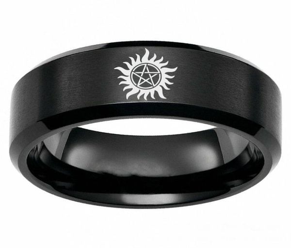 8mm supernatural logo stainless steel black ring men039s band jewelry size 6137365518, Silver
8mm supernatural logo stainless steel black ring men039s band jewelry size 6137365518, Silver