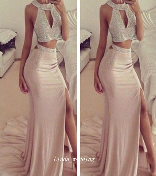 two pieces long beads prom dress custom made side slit women pageant party gown plus size1714336, Black
two pieces long beads prom dress custom made side slit women pageant party gown plus size1714336, Black
