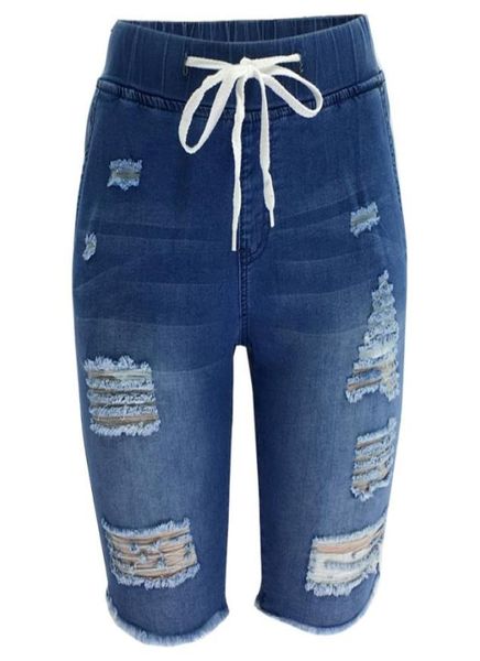 summer distressed bermuda denim jeans shorts women knee length stretch short hole lace up high elastic waist blue capris3859024
summer distressed bermuda denim jeans shorts women knee length stretch short hole lace up high elastic waist blue capris3859024