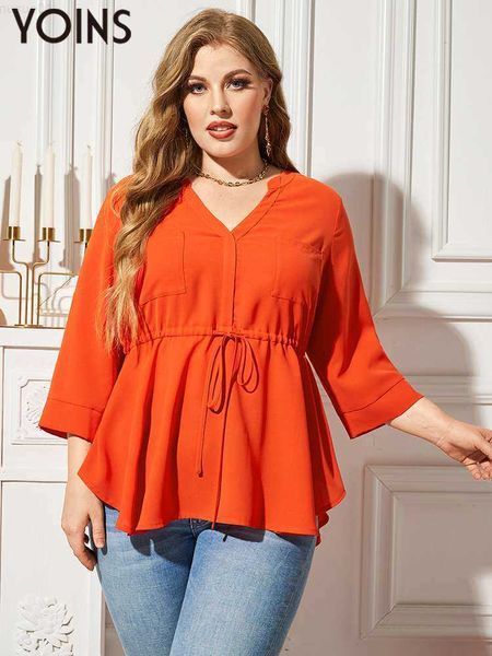 women's blouses shirts yoins women plus size blouses 2023 autumn 3/4 sleeve solid pockets drstring v-neck fashion shirts blusas tunic i, White
women's blouses shirts yoins women plus size blouses 2023 autumn 3/4 sleeve solid pockets drstring v-neck fashion shirts blusas tunic i, White