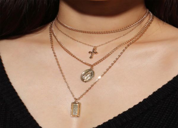fashion jesus cross necklace multi layer chain triple charm drop pendant choker boho1674692, Silver
fashion jesus cross necklace multi layer chain triple charm drop pendant choker boho1674692, Silver