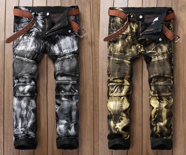fashion streetwear men jeans punk style night club golden silver paint printed jeans men slim fit brand biker long pants3559011, Blue
fashion streetwear men jeans punk style night club golden silver paint printed jeans men slim fit brand biker long pants3559011, Blue