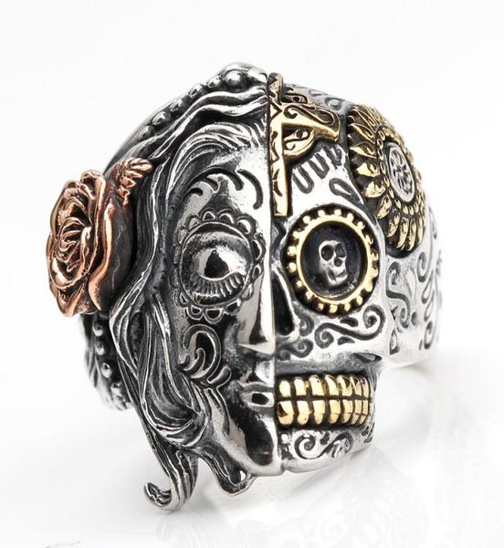 punk two face silver jewelry ring for men 925 sterling silver rose skull men ring 5319858, Golden;silver
punk two face silver jewelry ring for men 925 sterling silver rose skull men ring 5319858, Golden;silver