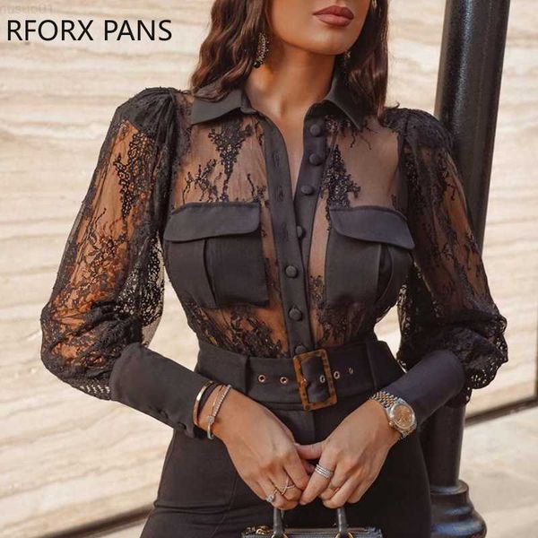 women's blouses shirts women solid lace lantern sleeves button and pocket deco black blouses l230712, White
women's blouses shirts women solid lace lantern sleeves button and pocket deco black blouses l230712, White