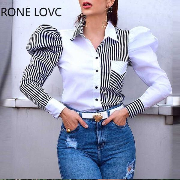 women's blouses shirts women chic elegant striped turn down collar patchwork pattern puff sleeves women working blouse l230712, White
women's blouses shirts women chic elegant striped turn down collar patchwork pattern puff sleeves women working blouse l230712, White