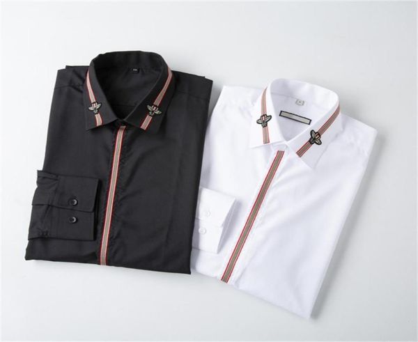 designers mens dress shirts business fashion casual classic long sleeve shirt brands men spring slim fit chemises clothing stylist6982330, White;black
