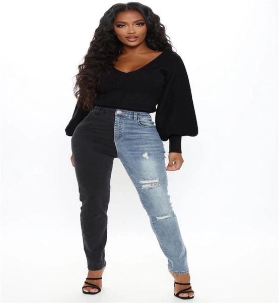 contrast color high waist jeans black blue for women fashion hole stretch denim pencil pants trousers4541644
contrast color high waist jeans black blue for women fashion hole stretch denim pencil pants trousers4541644