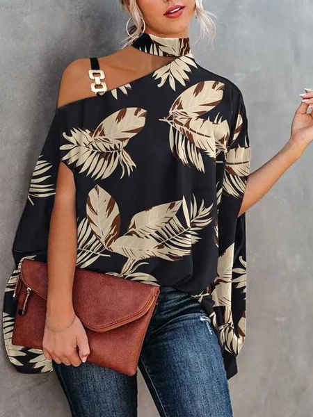 women's blouses shirts leaf print chain strap cold shoulder women blouse l230712, White
women's blouses shirts leaf print chain strap cold shoulder women blouse l230712, White