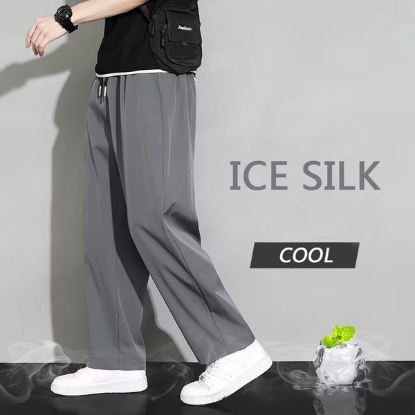 mens pants summer cool ice silk thin soft cropped casual daily sports straight solid jogger sweatpants trousers 230712, Black 
mens pants summer cool ice silk thin soft cropped casual daily sports straight solid jogger sweatpants trousers 230712, Black