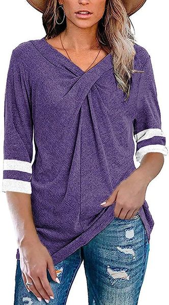 womens casual striped 3/4 sleeve tunics cross knot casual loose crewneck pullover blouses, White
womens casual striped 3/4 sleeve tunics cross knot casual loose crewneck pullover blouses, White