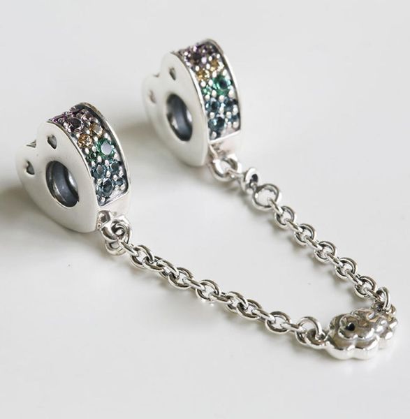 925 sterling silver arcs of love rainbow color safety chain charm fits european style jewelry bead bracelets7008777, Black
925 sterling silver arcs of love rainbow color safety chain charm fits european style jewelry bead bracelets7008777, Black