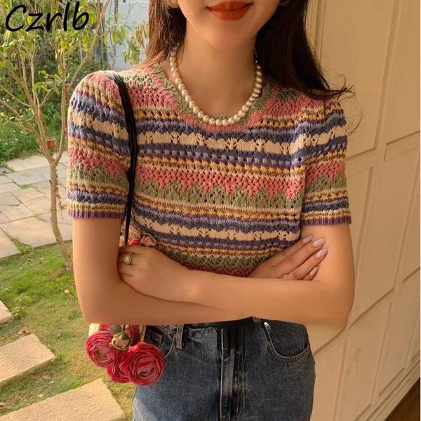 women's t-shirt knitted t-shirt women's stripe casual y2k ulzzang fashion literature unique student summer comfortable retro hollo, White
women's t-shirt knitted t-shirt women's stripe casual y2k ulzzang fashion literature unique student summer comfortable retro hollo, White