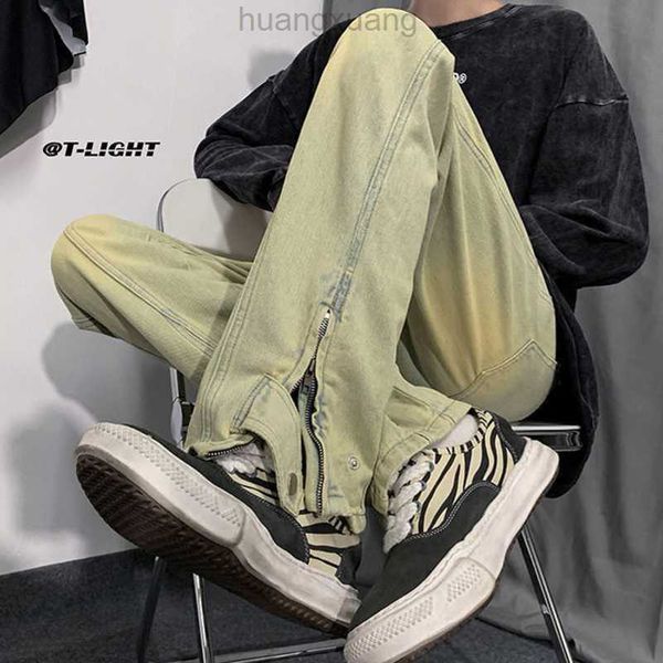 designer jeans high street vibe pants for men's minority design sense vintage yellow mud jeans loose straight fit, Blue
designer jeans high street vibe pants for men's minority design sense vintage yellow mud jeans loose straight fit, Blue