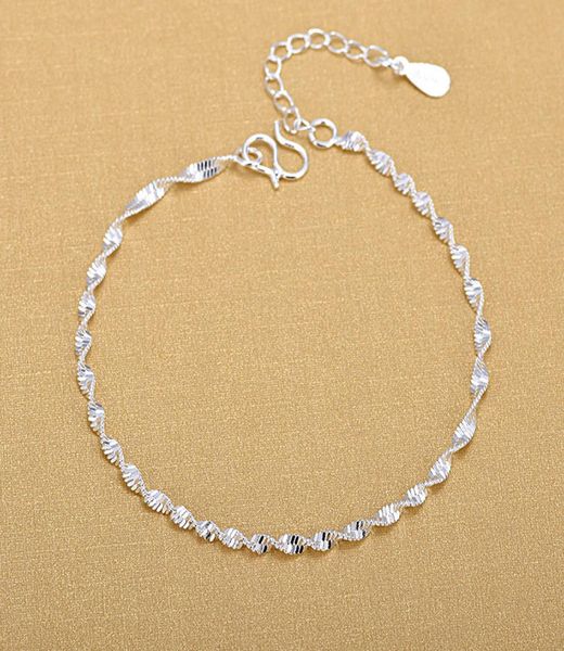 925 sterling silver fashion simple elegant ed link chain bracelets jewelry for woman wave anklet gifts2125090, Black
925 sterling silver fashion simple elegant ed link chain bracelets jewelry for woman wave anklet gifts2125090, Black