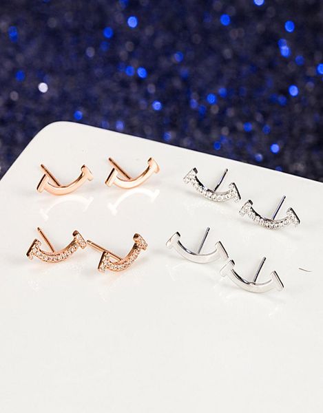 original gift box pure 925 silver classic stud earrings happy smiles love female designer smilling zircon ear nails luxury wholesa9255225, Golden;silver