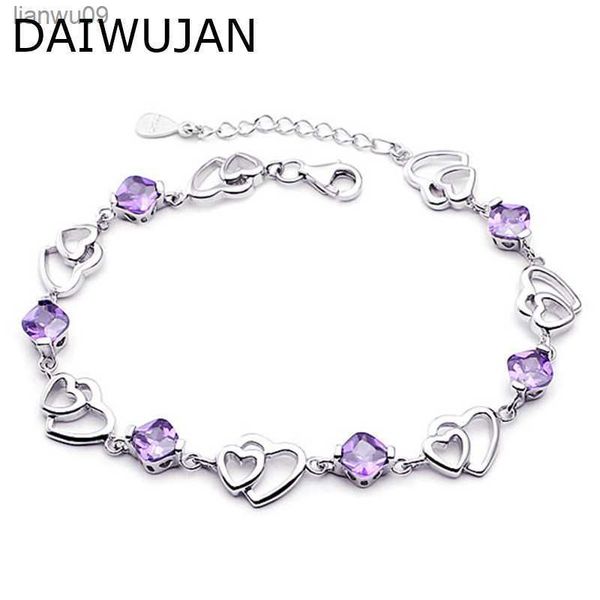 daiwujan elegant love bracelet for women silver plated purple amethyst double hollow heart to heart romantic jewelry gifts l230704, Black
daiwujan elegant love bracelet for women silver plated purple amethyst double hollow heart to heart romantic jewelry gifts l230704, Black