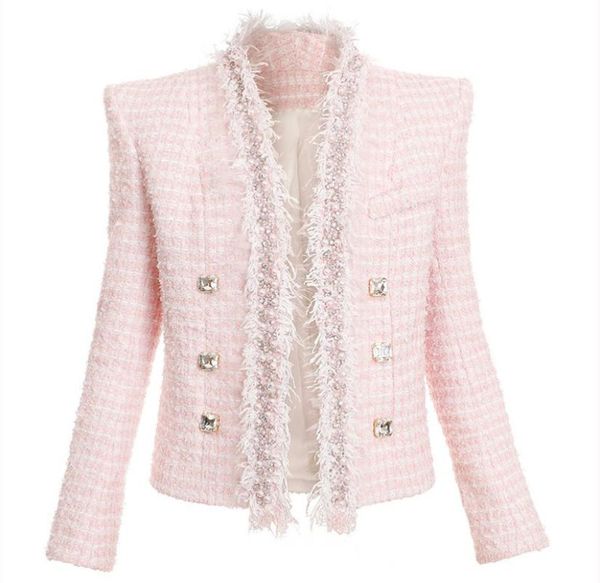2021 fall autumn long sleeve v neck pink solid color tweed beaded rhine buckles double-breasted blazers elegant outwear coats 21o13202406993, White;black
2021 fall autumn long sleeve v neck pink solid color tweed beaded rhine buckles double-breasted blazers elegant outwear coats 21o13202406993, White;black
