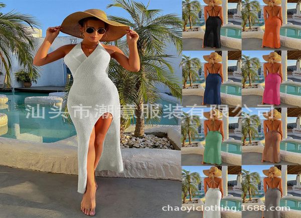 european and american backless cross strap high slit vneck dress onestep skirt summer seaside beach coverup multicolor9172553, Black;gray
european and american backless cross strap high slit vneck dress onestep skirt summer seaside beach coverup multicolor9172553, Black;gray