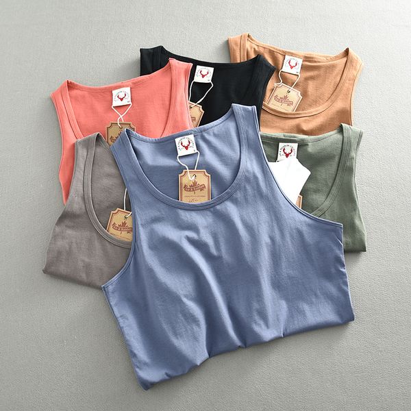 men' tank 451 summer american retro sleeveless oneck solid color tshirt fashion 100 cotton washed casual sports vest 230711, White;black
men' tank 451 summer american retro sleeveless oneck solid color tshirt fashion 100 cotton washed casual sports vest 230711, White;black