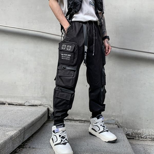 men s pants techwear style multi pockets cargo man vintage punk hip hop ribbon casual joggers streetwear 230711, Black
men s pants techwear style multi pockets cargo man vintage punk hip hop ribbon casual joggers streetwear 230711, Black