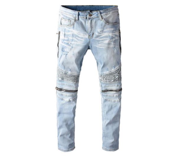 men039s light blue bandanna paisley printed patchwork biker jeans streetwear zippers stretch denim skinny pants5190934
men039s light blue bandanna paisley printed patchwork biker jeans streetwear zippers stretch denim skinny pants5190934