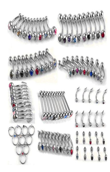 100pcs set punk stainless steel crystal tongue belly lip eyebrow nose barbell rings body piercing jewelry 10 styles accessories7114315, Silver
100pcs set punk stainless steel crystal tongue belly lip eyebrow nose barbell rings body piercing jewelry 10 styles accessories7114315, Silver
