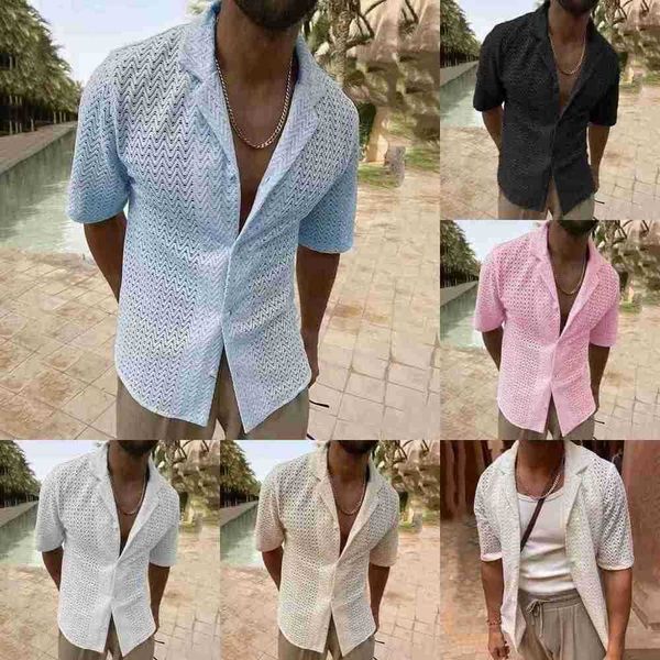 men's t shirt casual shirts 2023 fashion hollow out knit men spring summer solid short sleeve button lapel for mens clothes leisure sh, White;black
men's t shirt casual shirts 2023 fashion hollow out knit men spring summer solid short sleeve button lapel for mens clothes leisure sh, White;black