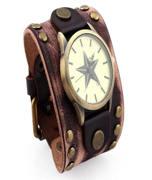 100 genuine leather bracelet watch rivet five pointed star wide bracelet 52mm men watch belt buckle retro leather bracelet watch1598043, Golden;silver
100 genuine leather bracelet watch rivet five pointed star wide bracelet 52mm men watch belt buckle retro leather bracelet watch1598043, Golden;silver