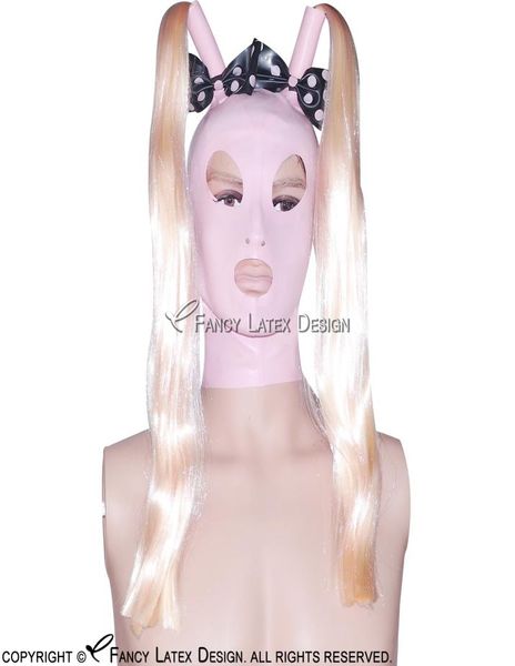 pink with black pigtail latex hood wigs hairs and dot bows zipper open eyes mouth nostril rubber mask 00478108417, Silver
pink with black pigtail latex hood wigs hairs and dot bows zipper open eyes mouth nostril rubber mask 00478108417, Silver