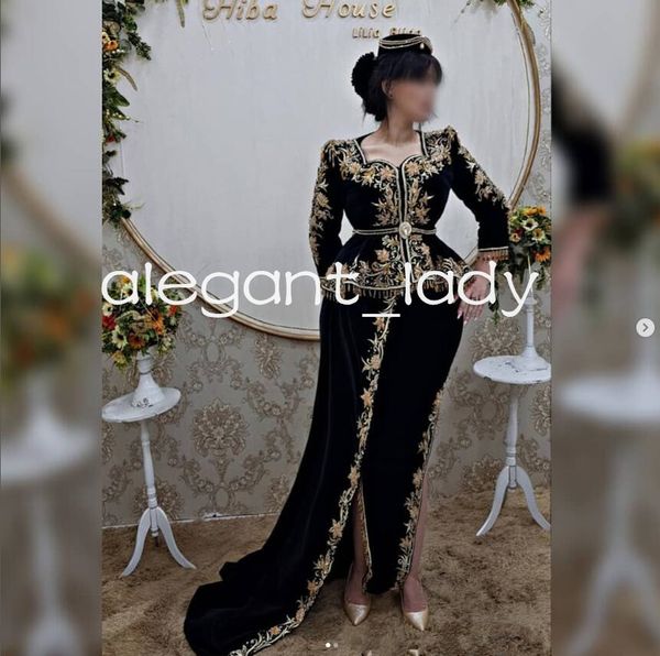 black karakou alggrien outfit prom dresses gold applique embroidery long sleeve peplum velvet vaftan arabic evening gown, Black;red
black karakou alggrien outfit prom dresses gold applique embroidery long sleeve peplum velvet vaftan arabic evening gown, Black;red