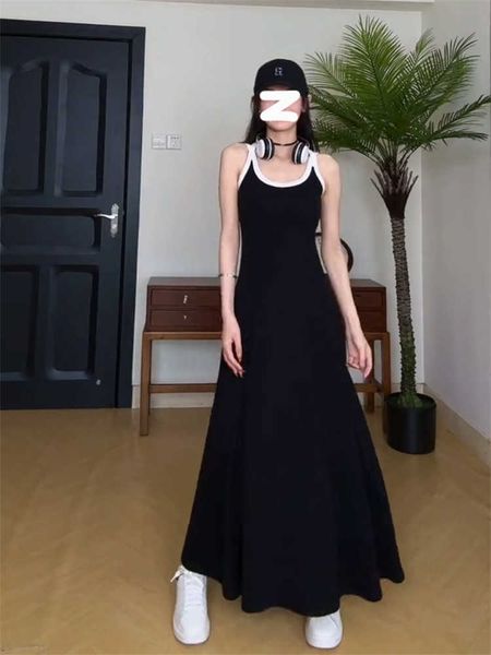 srys american street slim black camisole dress medium long sleeveless dress new women's dress long dress, Black;gray
srys american street slim black camisole dress medium long sleeveless dress new women's dress long dress, Black;gray