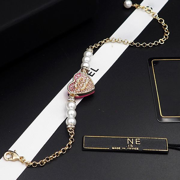 

designer bracelet for women luxury charm bracelet pearls heart bracelets pink rhinestones fashion trend bracelets double enamel gifts nice, Golden;silver
