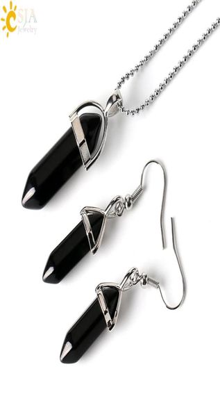 csja women natural stone pendant necklace drop earrings party jewelry sets hexagonal bullet rose crystal quartz tiger eye onyx laz4309942, Silver
csja women natural stone pendant necklace drop earrings party jewelry sets hexagonal bullet rose crystal quartz tiger eye onyx laz4309942, Silver