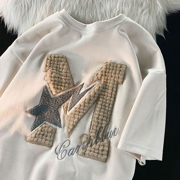 women's tshirt american retro letter flocking short sleeved tshirt women high street loose couple suede t shirt y2k harajuku clothes 23, White
women's tshirt american retro letter flocking short sleeved tshirt women high street loose couple suede t shirt y2k harajuku clothes 23, White