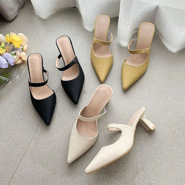 elegant low heel women mules summer pointed toe ladies slippers slip on leisure office shoes beige pumps female, Black
elegant low heel women mules summer pointed toe ladies slippers slip on leisure office shoes beige pumps female, Black
