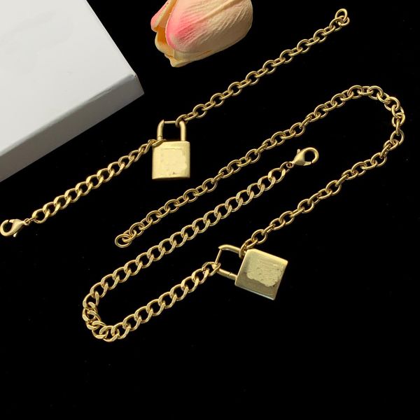 b letter lock head detachable three in one necklace bracelet earrings simple and fashionable copper plated vintage gold jewelry sets hbbs10, Black
b letter lock head detachable three in one necklace bracelet earrings simple and fashionable copper plated vintage gold jewelry sets hbbs10, Black