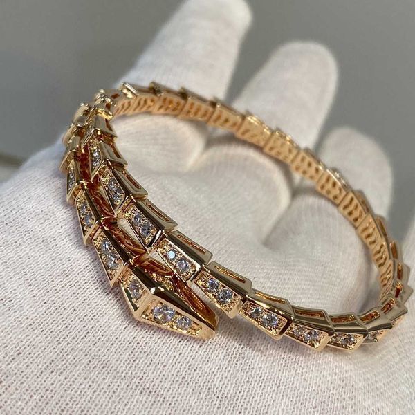 

high version shaped for women light luxury niche ins diamond inlaid snake bone opening bracelet 18k rose gold, Golden;silver