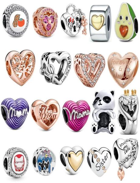 new s925 sterling silver charm loose beads round beaded love heart original fit bracelet panda pendant classic fashion diy ladies mom jewelr, Bronze;silver