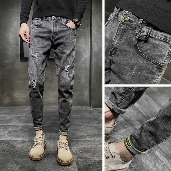 fashion brand tear spring and autumn thin jeans men's american high street slim fashion pants 2023 versatile pants, White;black
fashion brand tear spring and autumn thin jeans men's american high street slim fashion pants 2023 versatile pants, White;black