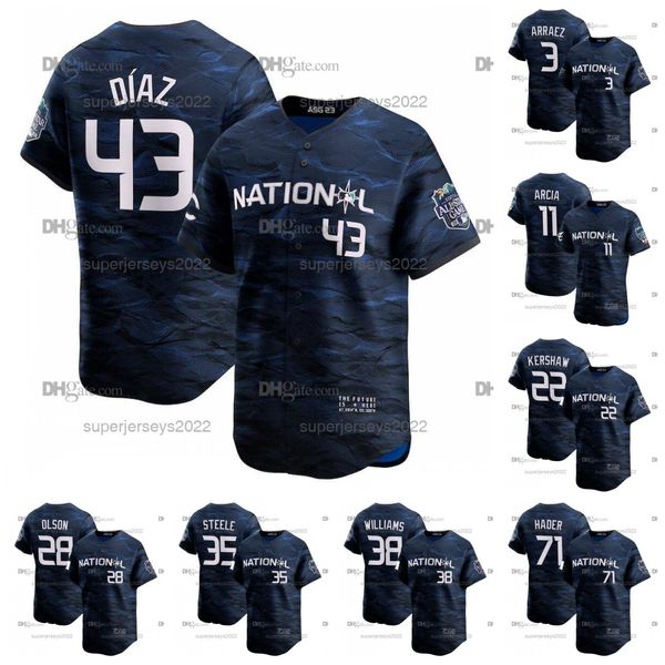 43 elias diaz 2023 all-star game baseball jersey justin steele josh hader clayton kershaw devin williams orlando arcia matt olson luis arrae, Blue;black
43 elias diaz 2023 all-star game baseball jersey justin steele josh hader clayton kershaw devin williams orlando arcia matt olson luis arrae, Blue;black