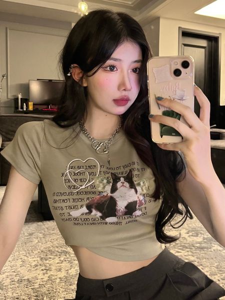 women's t-shirt y2k aesthetic letter and cat print t-shirts short sleeve o-neck street clothing cutting ultra thin full matching haraju, White
women's t-shirt y2k aesthetic letter and cat print t-shirts short sleeve o-neck street clothing cutting ultra thin full matching haraju, White