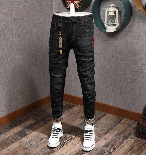 fashion streetwear men jeans slim fit black elastic ripped jeans men japanese patches designer denim pants hip hop homme17231184, Blue
fashion streetwear men jeans slim fit black elastic ripped jeans men japanese patches designer denim pants hip hop homme17231184, Blue