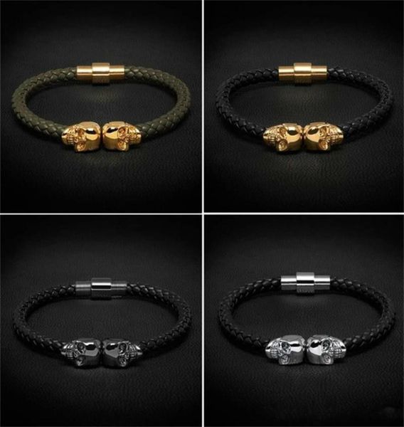 women men mens black genuine leather braided bracelet men stainless steel for women gold skull bangle for8596192
women men mens black genuine leather braided bracelet men stainless steel for women gold skull bangle for8596192