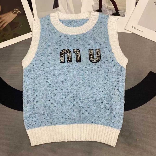 luxury designer vest women sleeveless sweater miu diamond embroidery vests womens casual knit tank top, White
luxury designer vest women sleeveless sweater miu diamond embroidery vests womens casual knit tank top, White